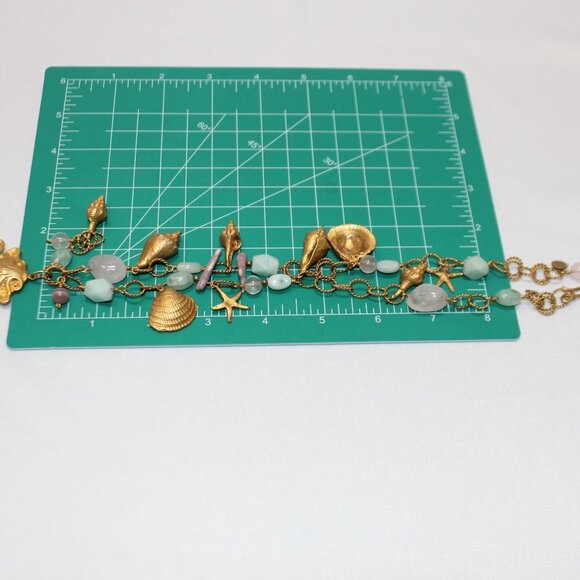 "DB" Gemstone and Gold Tone Shells Link Necklace - Picture 7 of 11